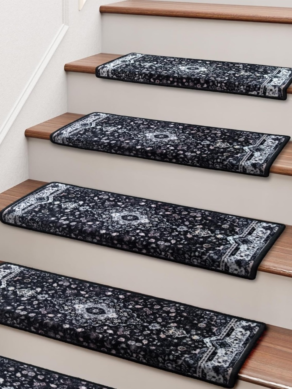 14pcs 29.5x9.5 Bullnose Stair Treads for Wooden Steps Non Slip Carpet Stair Rug